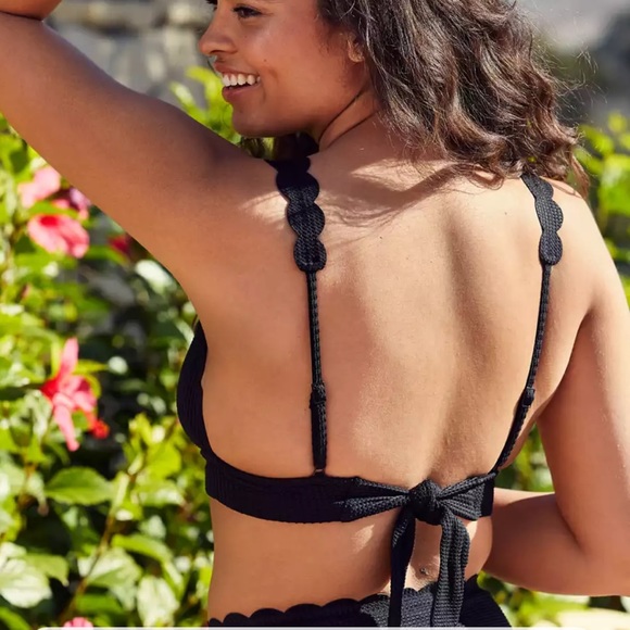 Aerie Waffle Scalloped Tie Longline Triangle Bikini Top - Picture 6 of 6